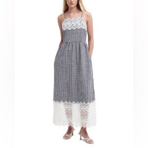 Barbour NWT Glamis Seersucker Check Midi Dress Size 10 Lace Maxi